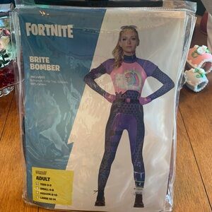 Fortnite Brite Bomber Costume Jumpsuit Top Glasses Belt Gloves Teen Size 0-2